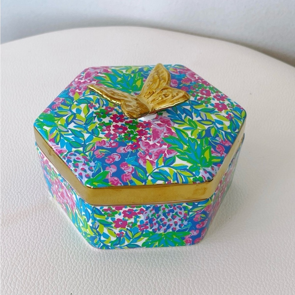 Lilly Pulitzer Ceramic Floral Butterfly Trinket Box